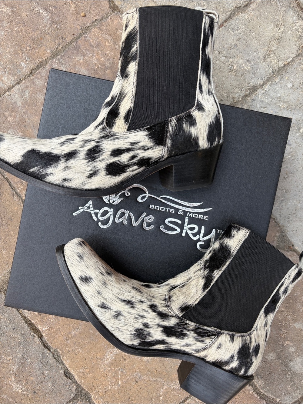 Agave Sky Black & White Haircalf Handmade Cowhide Ankle Boots